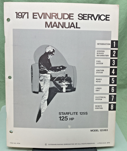 NEW GENUINE EVINRUDE 4754 STARFLITE 125 HP SERVICE MANUAL 1971