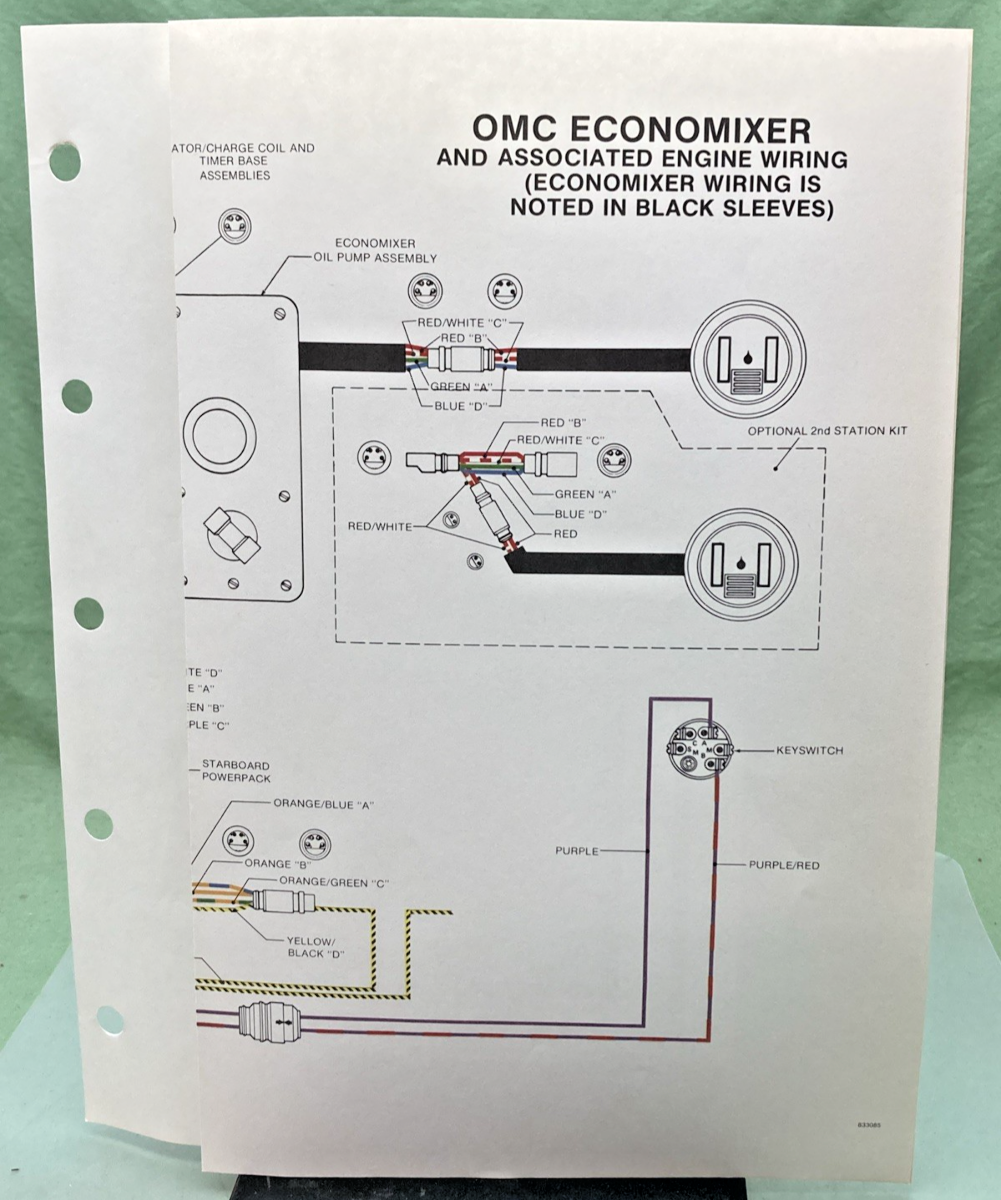 NEW GENUINE OMC 833085 ECONOMIXER AND ASSOCIATED ENGINE WIRING DIAGRAM