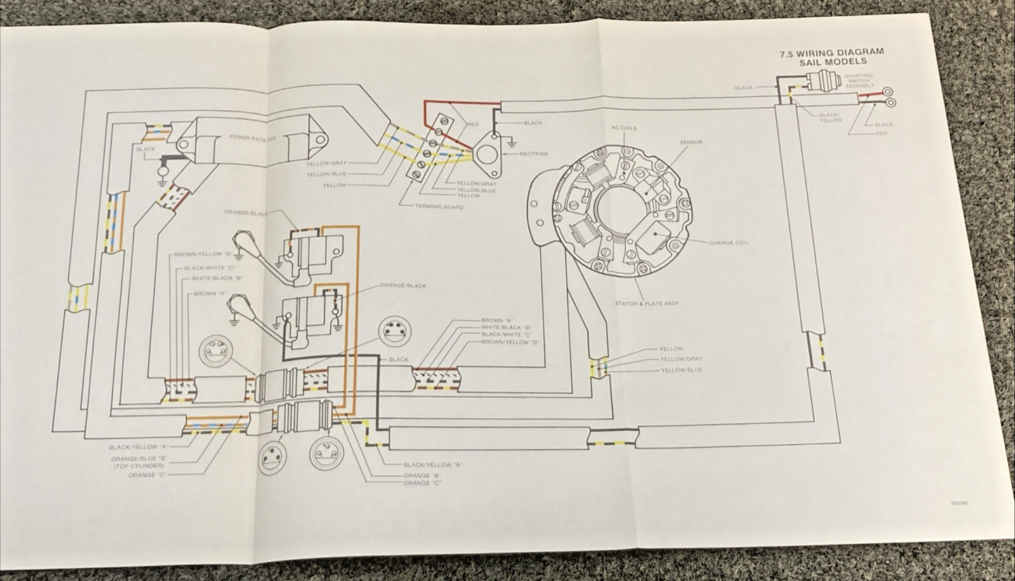 NEW REPLACES MERCURY 833080 7.5 WIRING DIAGRAM SAIL MODELS
