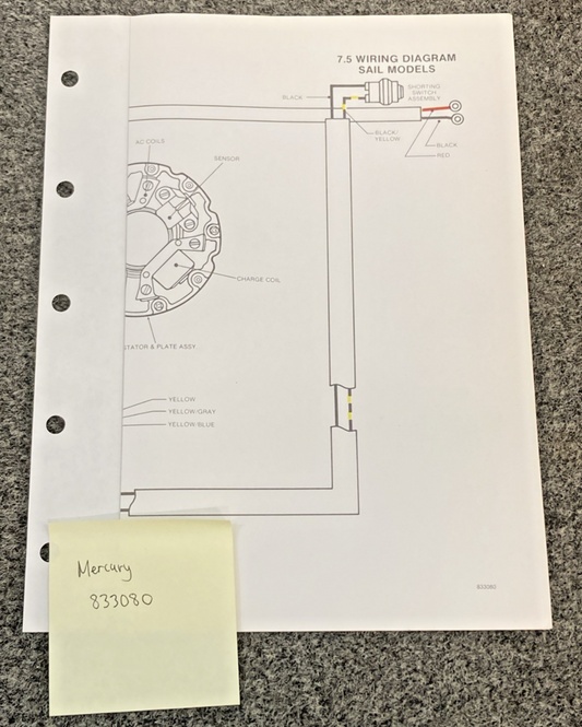 NEW REPLACES MERCURY 833080 7.5 WIRING DIAGRAM SAIL MODELS