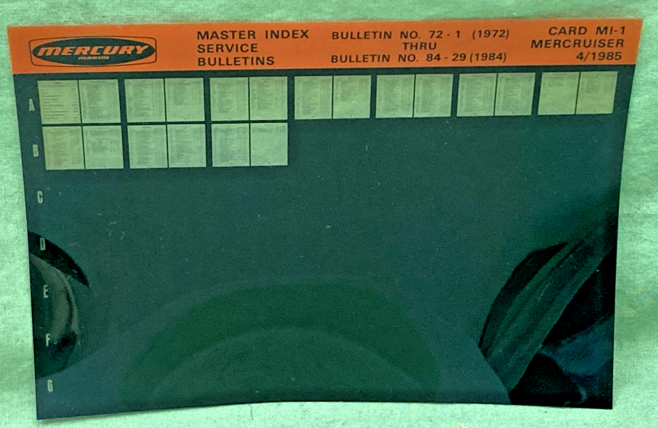 NEW GENUINE MERCURY MARINER SERVICE BULLETIN/INDEX SET 77-1, 80-7 4/1985