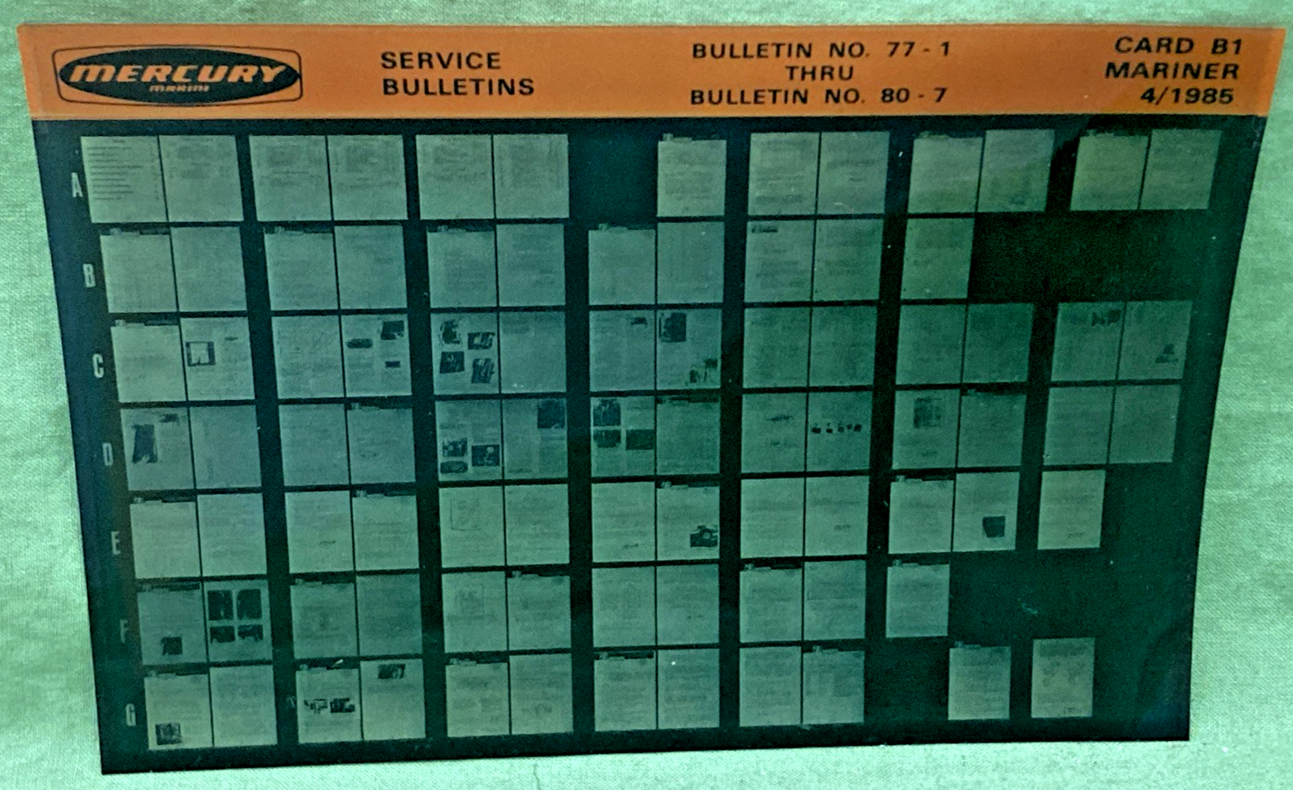 NEW GENUINE MERCURY MARINER SERVICE BULLETIN/INDEX SET 77-1, 80-7 4/1985