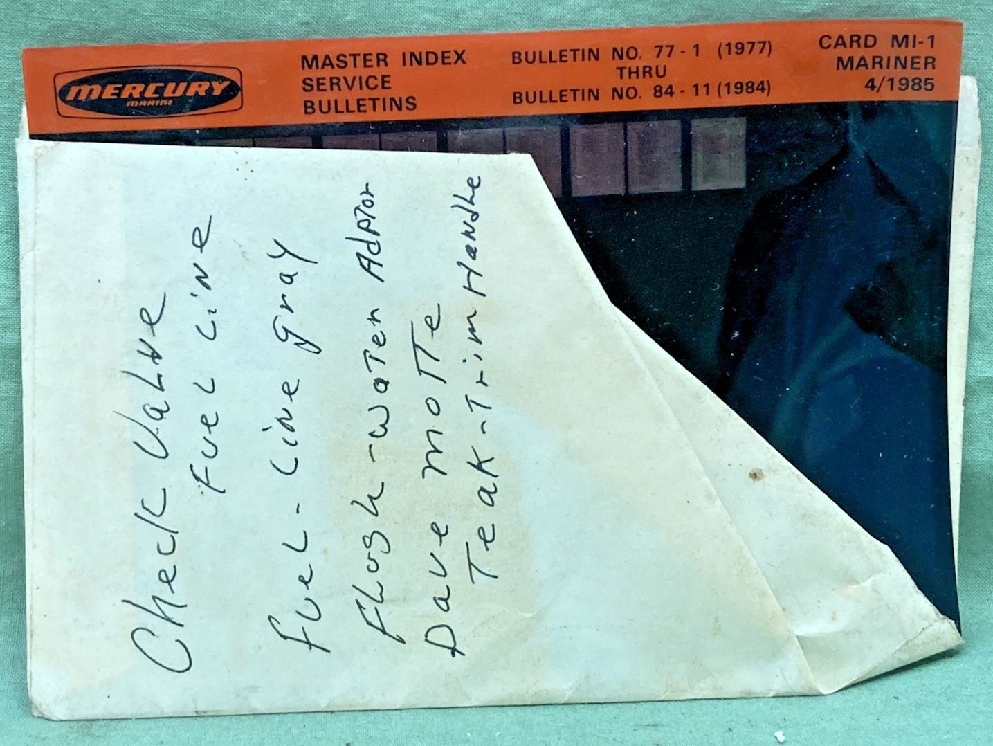 NEW GENUINE MERCURY MARINER SERVICE BULLETIN/INDEX SET 77-1, 80-7 4/1985