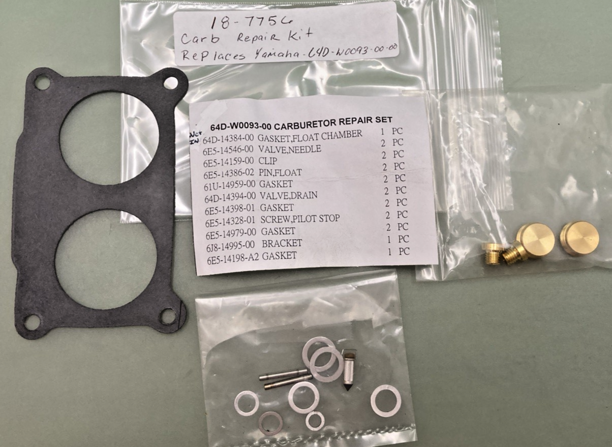 NEW REPLACES YAMAHA 18-7756 CARBURETOR REPAIR KIT, YAMAHA 64D-W0093-00-00