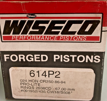NEW GENUINE WISECO 614P2 FORGED PISTON KIT STD, PRO-LIT, RINGS 2638CD - 67.00MM
