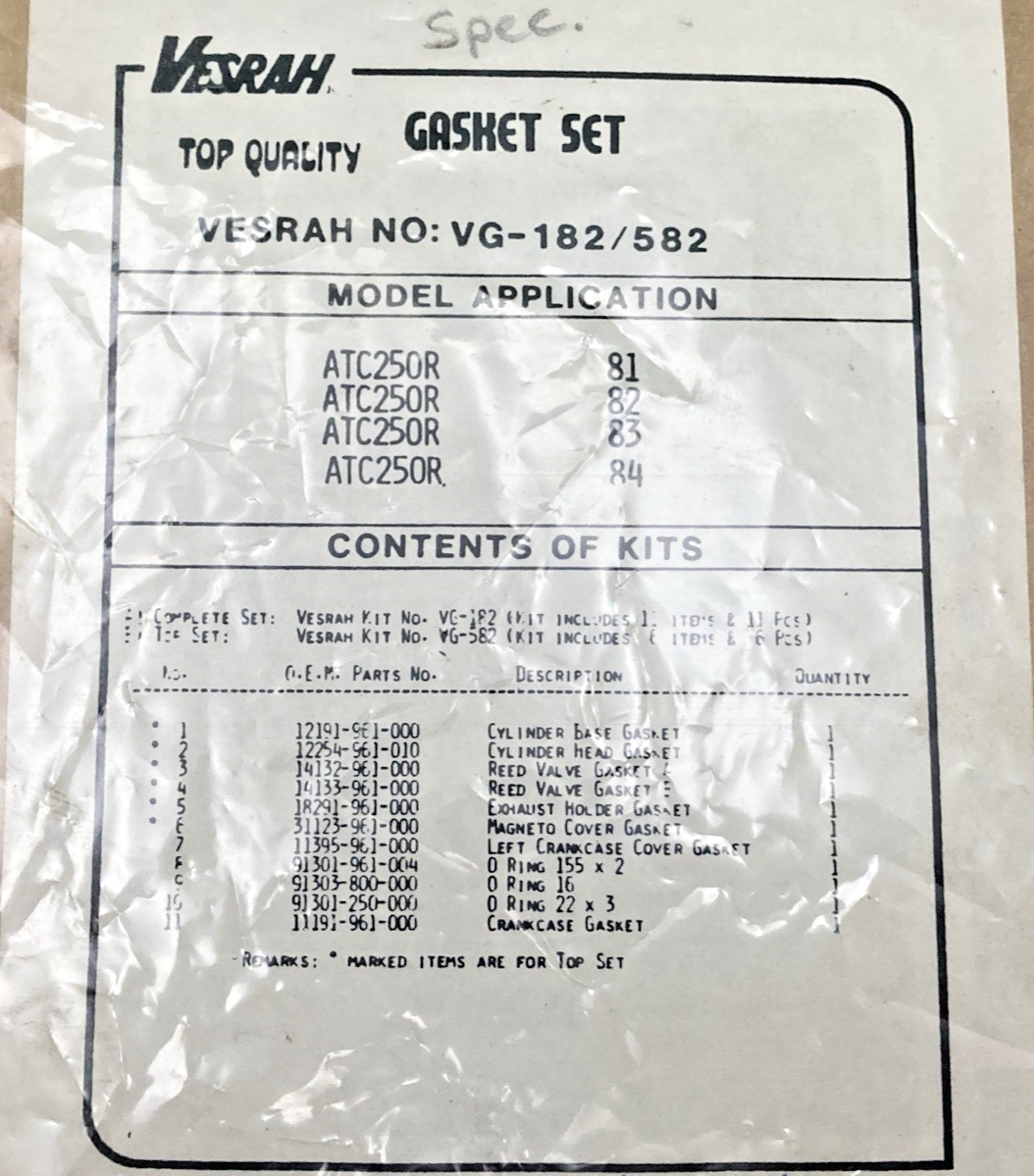 NEW GENUINE VESRAH VG-182/582 GASKET SET