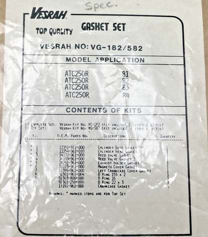 NEW GENUINE VESRAH VG-182/582 GASKET SET