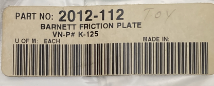 NEW GENUINE BARNETT 2012-112 FRICTION PLATE