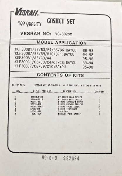 NEW GENUINE VESRAH VG-8029M GASKET SET