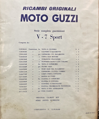NEW GENUINE 1499-9000 Moto Guzzi Engine Gasket Set