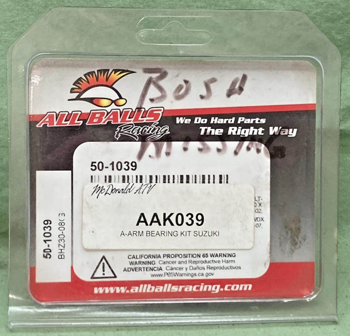 NEW GENUINE ALL BALLS RACING 50-1039 A-ARM BEARING KIT INCOMPLETE KIT