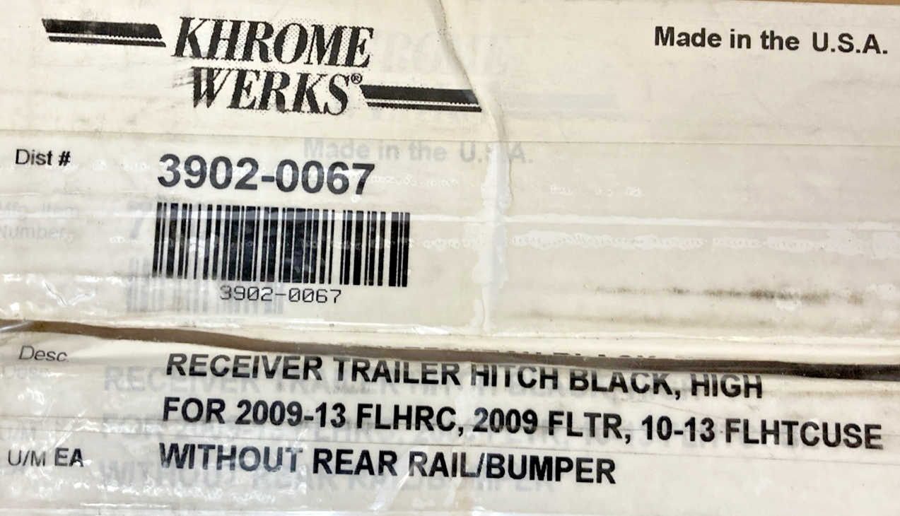 NEW GENUINE KHROME WERKS 3902-0067 RECEIVER TRAILER HITCH BLACK, W/OUT REAR RAIL