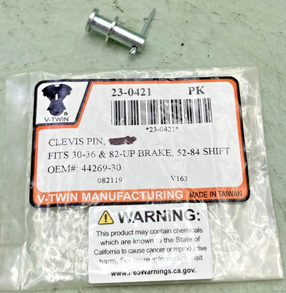 NEW GENUINE V-TWIN 23-0421 CLEVIS PIN ASSEMBLY