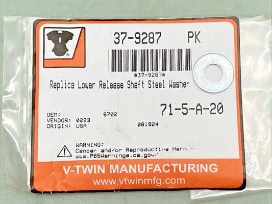 NEW GENUINE V-TWIN 37-9287 LOWER RELEASE SHAFT STEEL WASHER