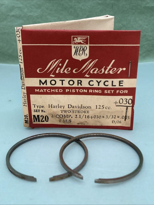 NEW GENUINE MILE MASTER M20 PISTON RING SET 030 HARLEY DAVIDSON 125 CC