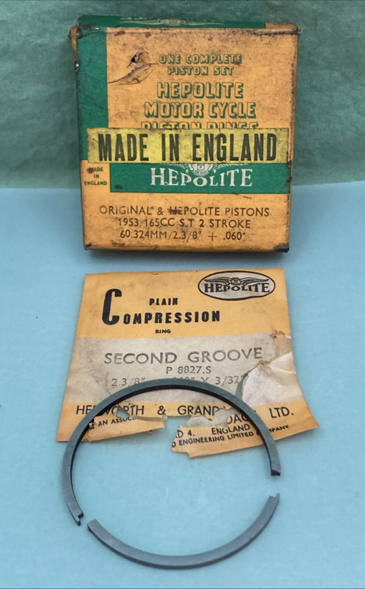 NEW GENUINE HEPOLITE 4660060 PISTON COMPRESSION RING HARLEY DAVIDSON 165 CC 1953