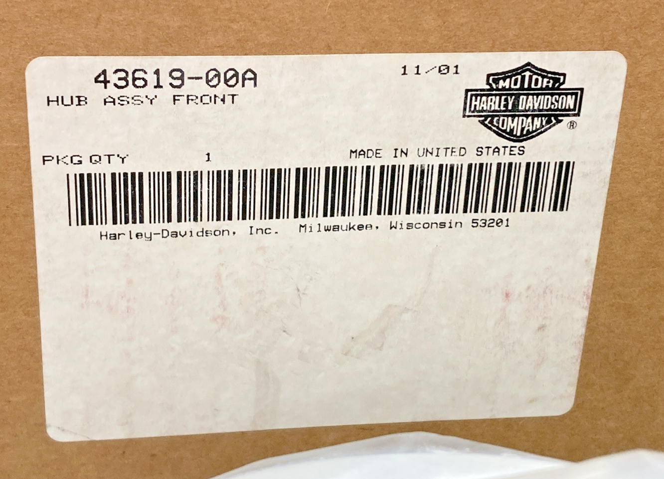 NEW GENUINE HARLEY DAVIDSON 43619-00A HUB WITH BEARINGS