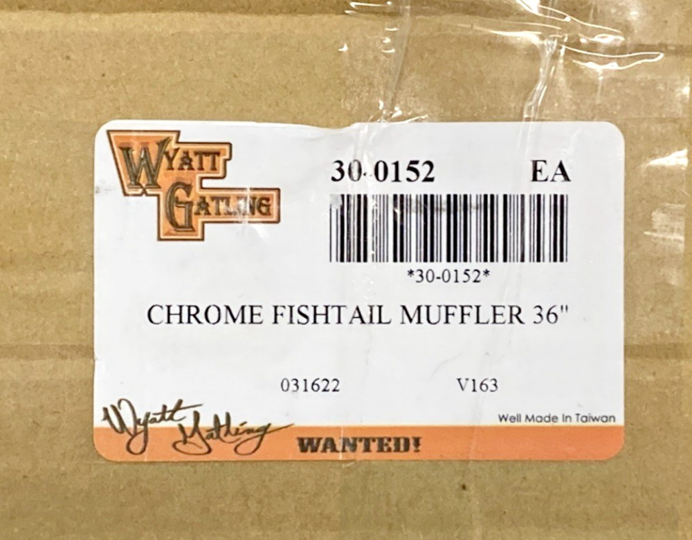 NEW GENUINE WYATT GATLING 30-0152 CHROME FISHTAIL MUFFLER 36"