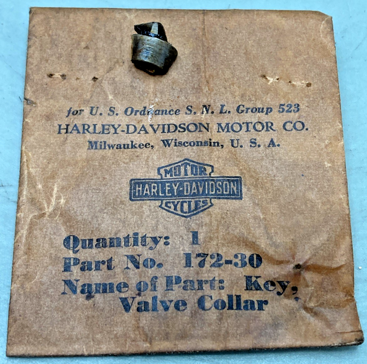 NEW GENUINE HARLEY DAVIDSON 172-30 KEY, VALVE COLLAR