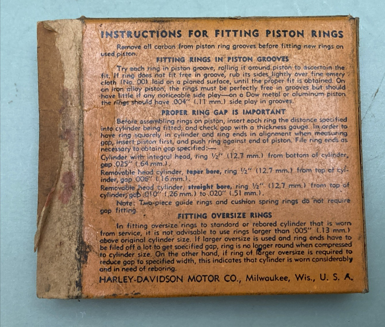 NEW GENUINE HARLEY-DAVIDSON 261-38 Ring set, piston Std.