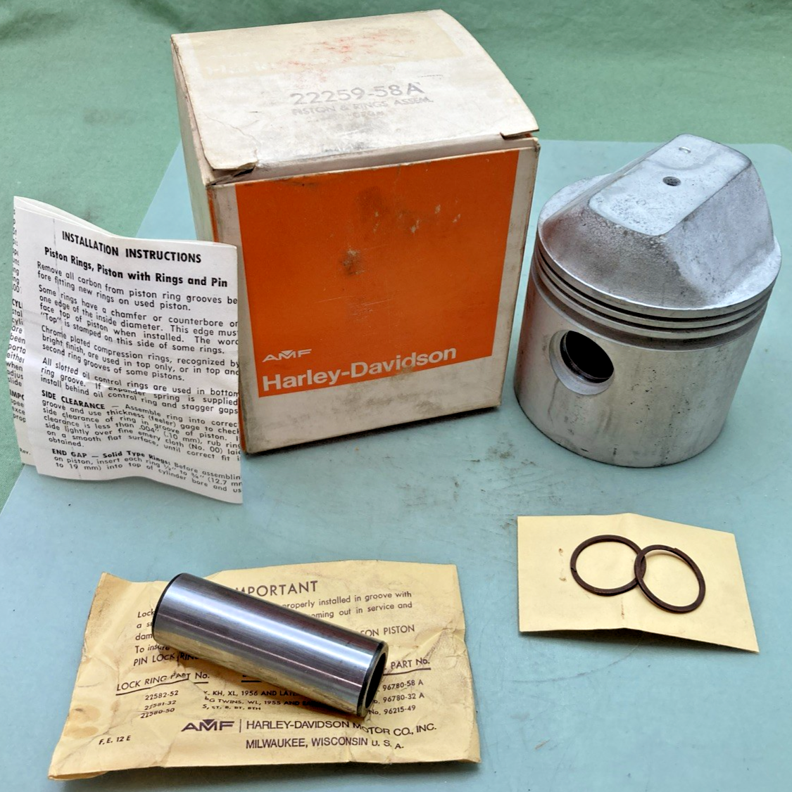 NEW GENUINE HARLEY DAVIDSON 22259-58A PISTON AND PIN INCOMPLETE KIT