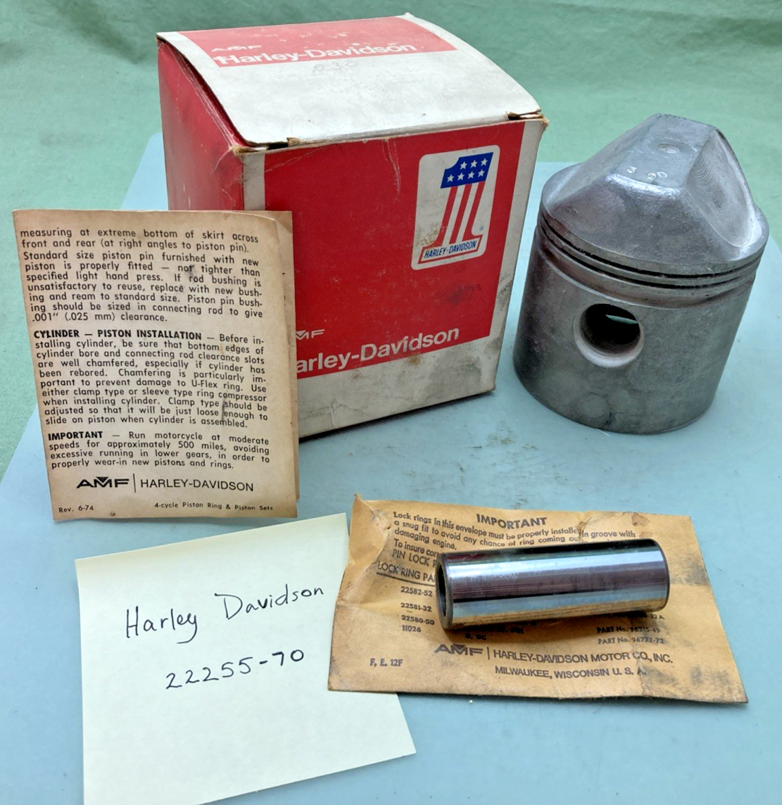 NEW GENUINE HARLEY DAVIDSON 22255-70 PISTON WITH PIN NO CIRCLIPS INCOMPLETE KIT