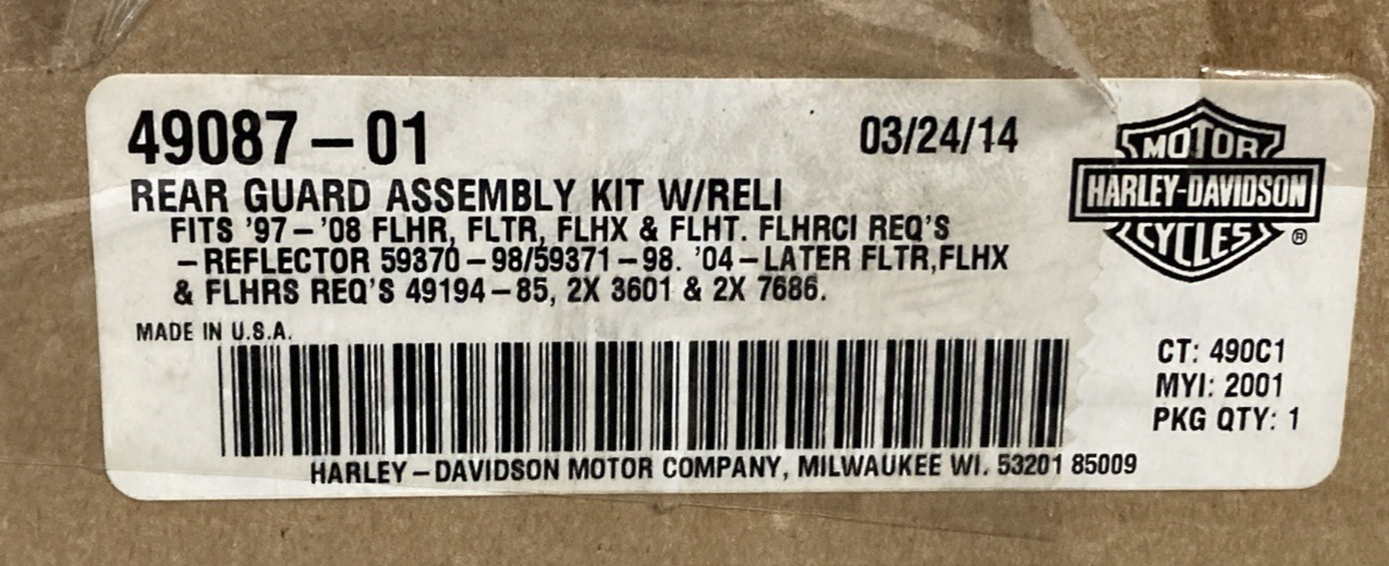 NEW GENUINE HARLEY-DAVIDSON 49087-01 Comfort Profile Rear Saddlebag Guard
