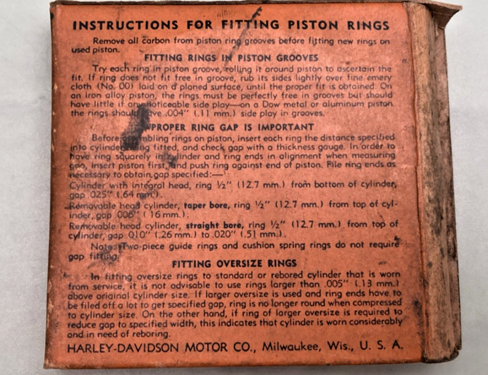 NEW GENUINE HARLEY DAVIDSON 262-36 PISTON RINGS 45 STD.