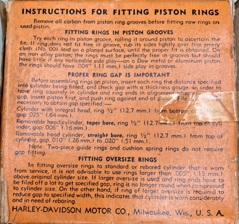 NEW GENUINE HARLEY DAVIDSON 263-38 / 22395-38 PISTON RING STD