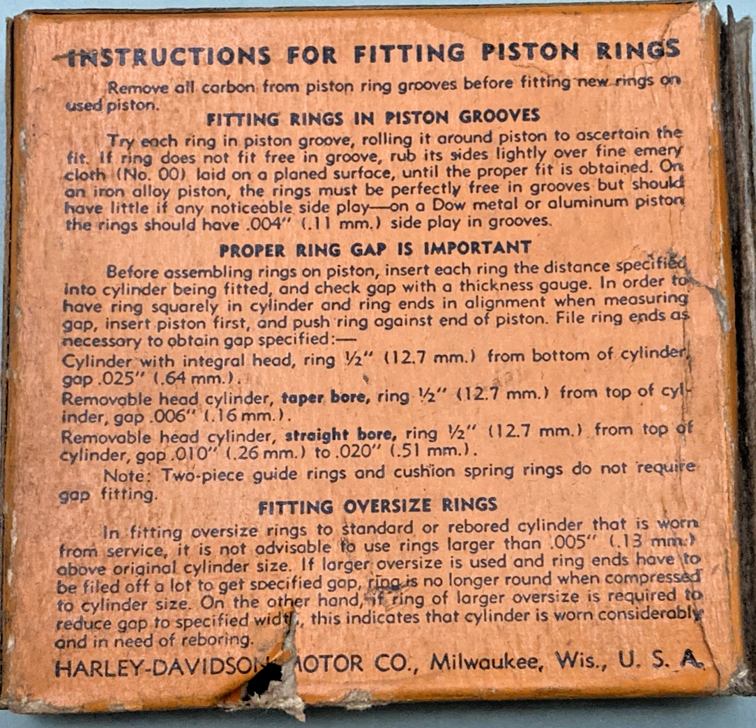 NEW GENUINE HARLEY DAVIDSON 262-37 PISTON RINGS STD (ONLY 5 RING)