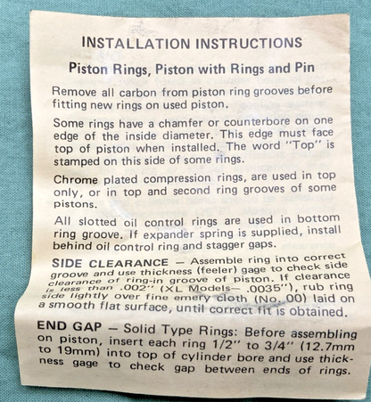 NEW GENUINE HARLEY DAVIDSON J-17551 PISTON KIT WITH RINGS, 3-3/16 BORE O/S .070