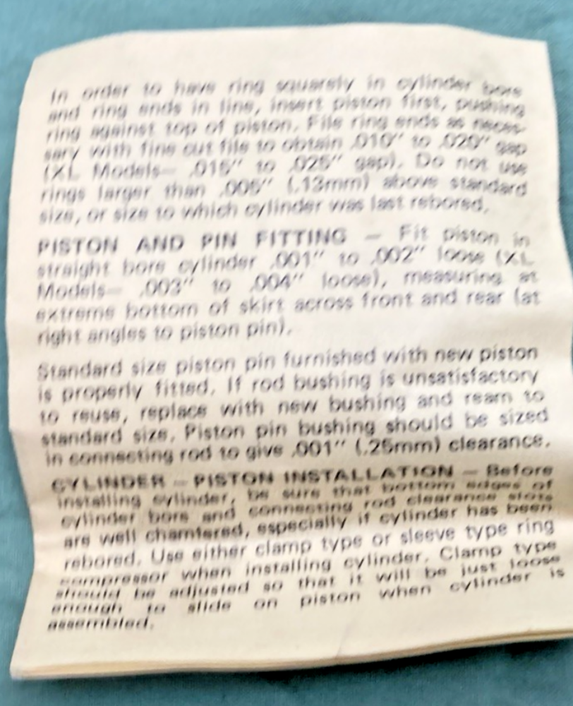 NEW GENUINE HARLEY DAVIDSON J-17551 PISTON KIT WITH RINGS, 3-3/16 BORE O/S .070
