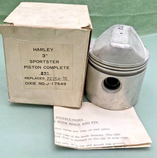 NEW GENUINE DIXIE J-17549 PISTON KIT, 3" BORE O/S .020, HARLEY DAVIDSON 22254-70