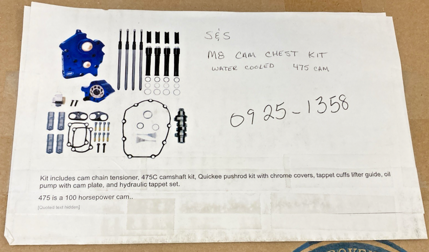 NEW GENUINE S&S CYCLE 0925-1358 M8 CAM CHEST KIT WITH 475 CAM WATER COOLED