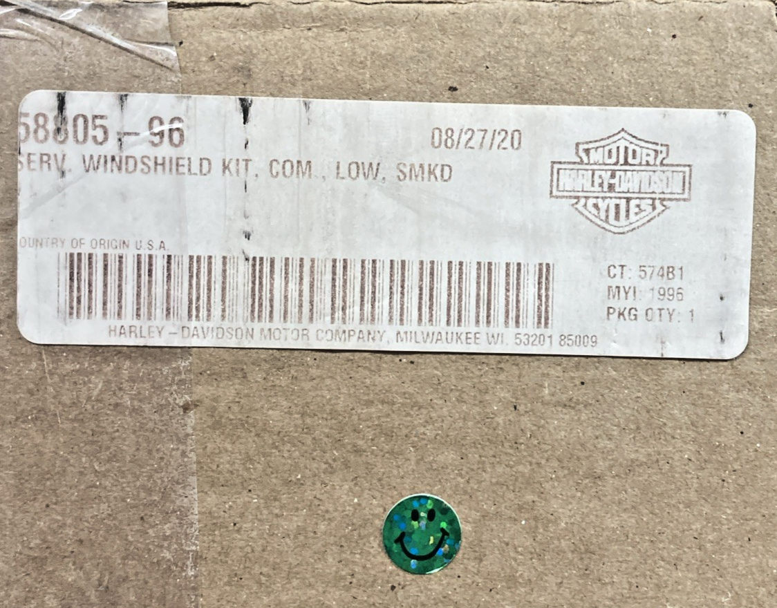 NEW GENUINE HARLEY DAVIDSON 58805-96 SERVICE WINDSHIELD KIT, COM, LOW, SMOKED