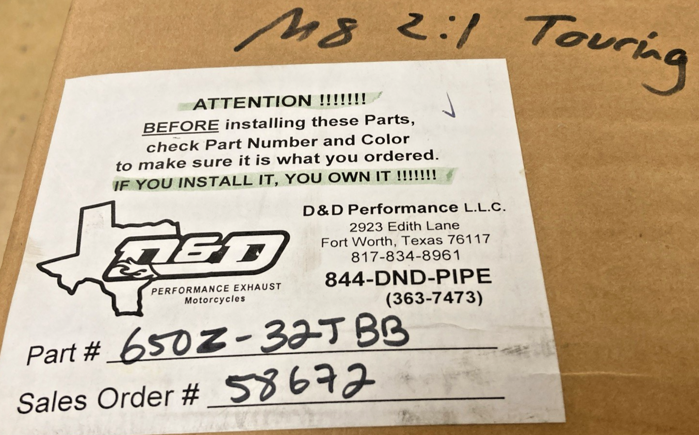 NEW GENUINE D&D 650Z-32JBB M8 BILLET CAT 2:1 EXHAUST FOR HARLEY DAVIDSON