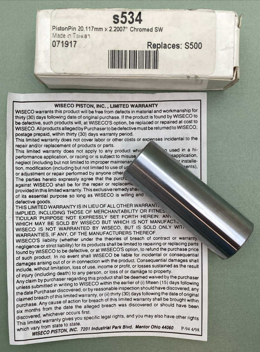 NEW GENUINE WISECO S534 PistonPin 20.117mm x 2.2007" REPLACES S500