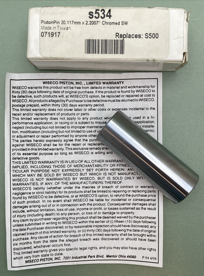 NEW GENUINE WISECO S534 PistonPin 20.117mm x 2.2007" REPLACES S500
