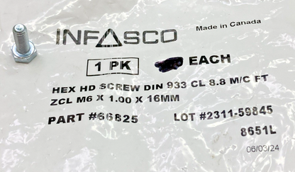 QTY 6 NEW GENUINE INFASCO 66825 HEX CAP SCREW M6 X 1.00 X 16MM FOR HARLEY DAVIDS