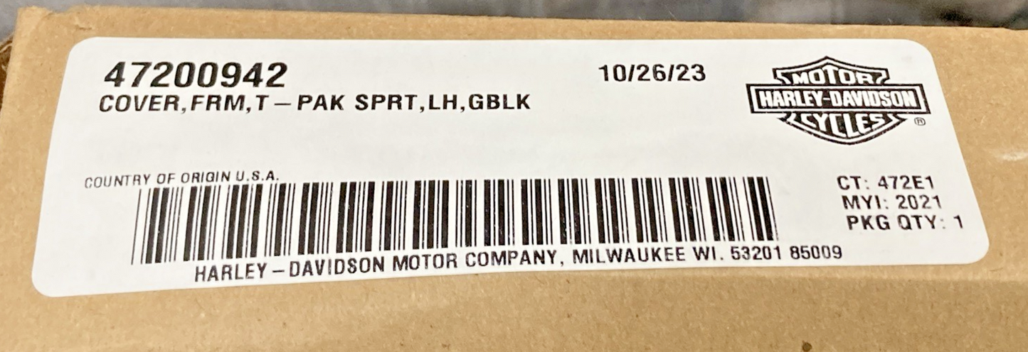 NEW GENUINE HARLEY DAVIDSON 47200942 COVER, FRM, T-PAK SPRT, LH, GBLK