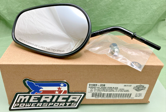 NEW GENUINE HARLEY DAVIDSON 91983-03B TAPERED SHORT STEM MIRROR - BLACK -  LEFT