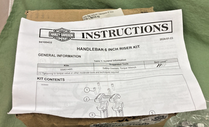 NEW GENUINE HARLEY DAVIDSON 55801485 H-BAR RISER KIT, BLACK
