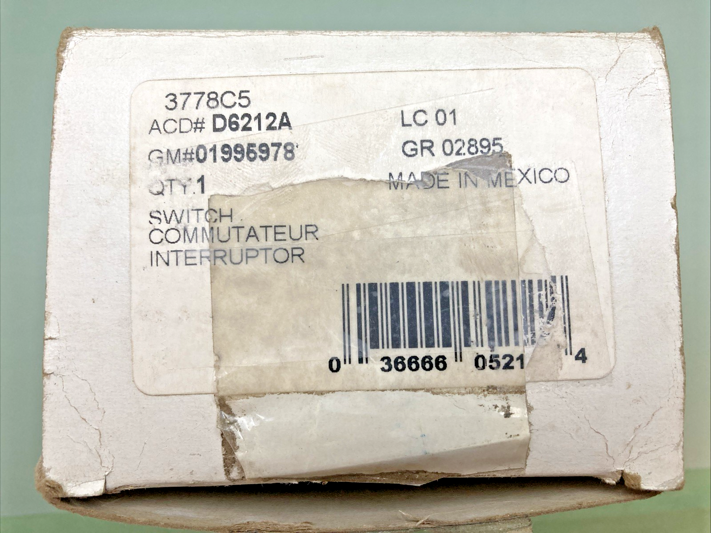 NEW GENUINE ACDELCO D6212A SWITCH COMMUTATEUR INTERRUPTOR 3778C5