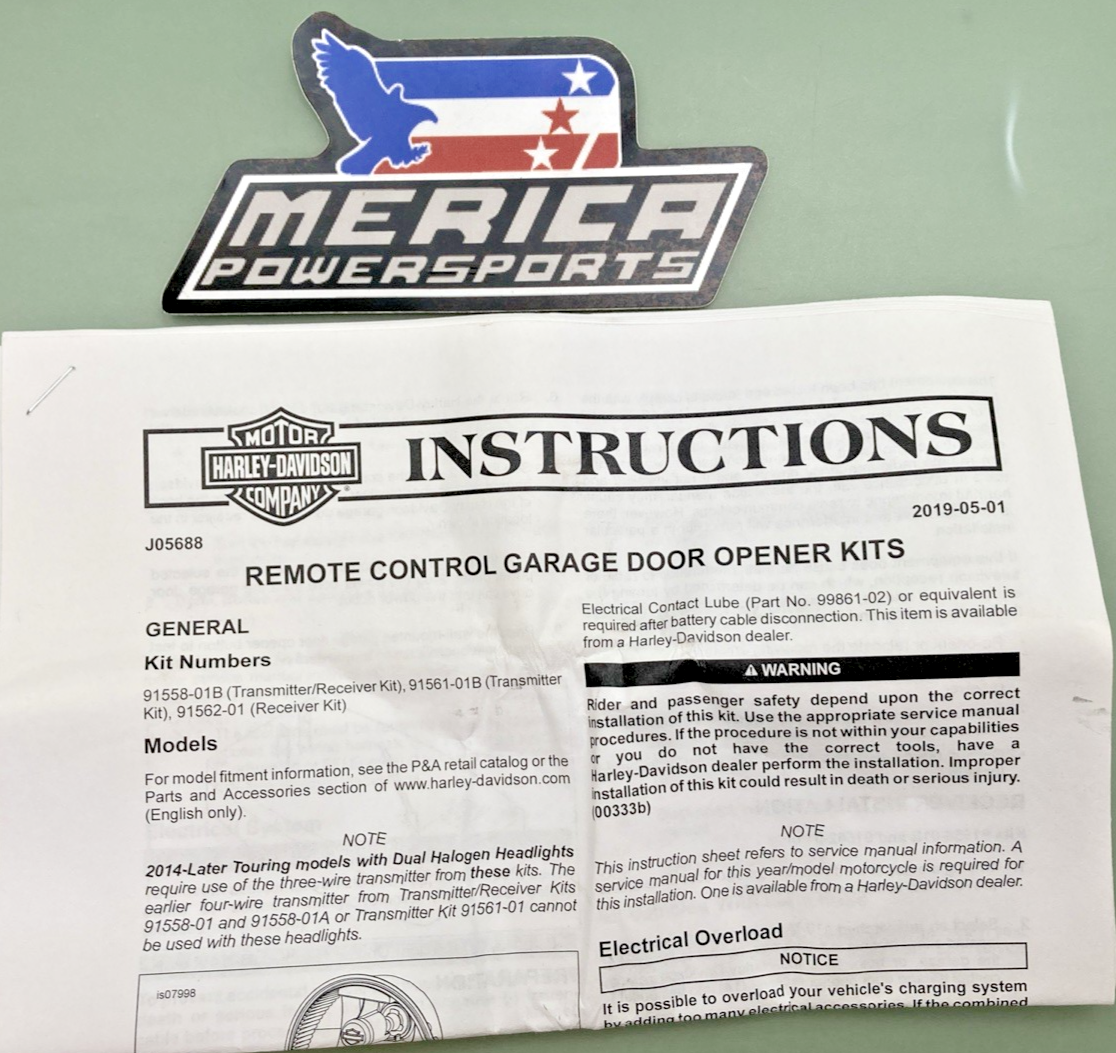 NEW GENUINE HARLEY DAVIDSON 91561-01B REMOTE CONTROL GARAGE DOOR OPENER KIT