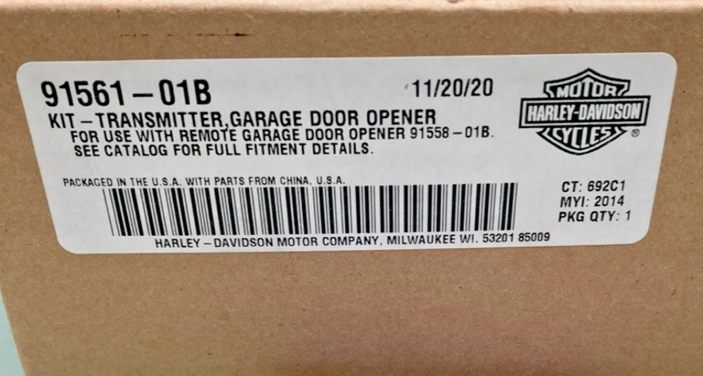 NEW GENUINE HARLEY DAVIDSON 91561-01B REMOTE CONTROL GARAGE DOOR OPENER KIT