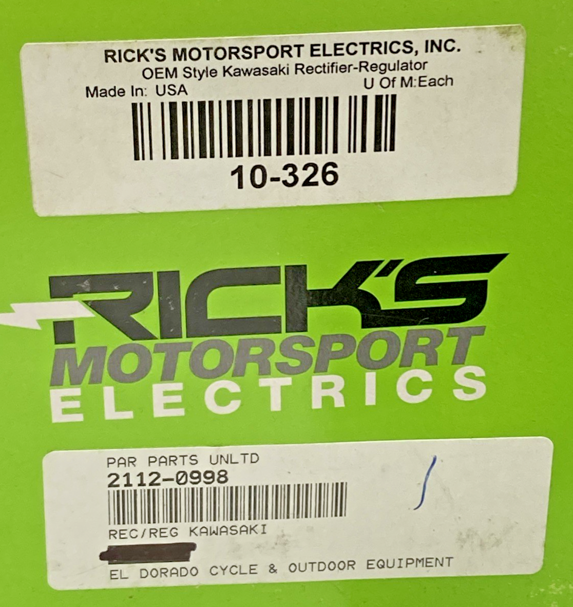 NEW GENUINE RICK'S MOTORSPORT ELECTRICS 10-326 RECTIFIER/ REGULATOR FOR KAWASAKI