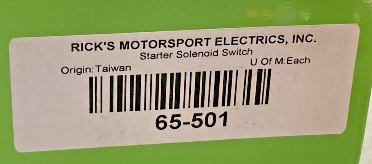 NEW GENUINE RICK'S MOTORSPORT ELECTRICS 65-501 STARTER SOLENOID SWITCH