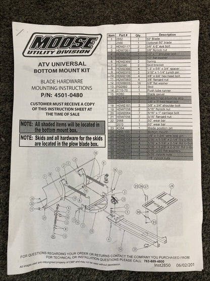 NEW GENUINE MOOSE 4501-0480 UNIVERSAL BOTTOM MOUNT
