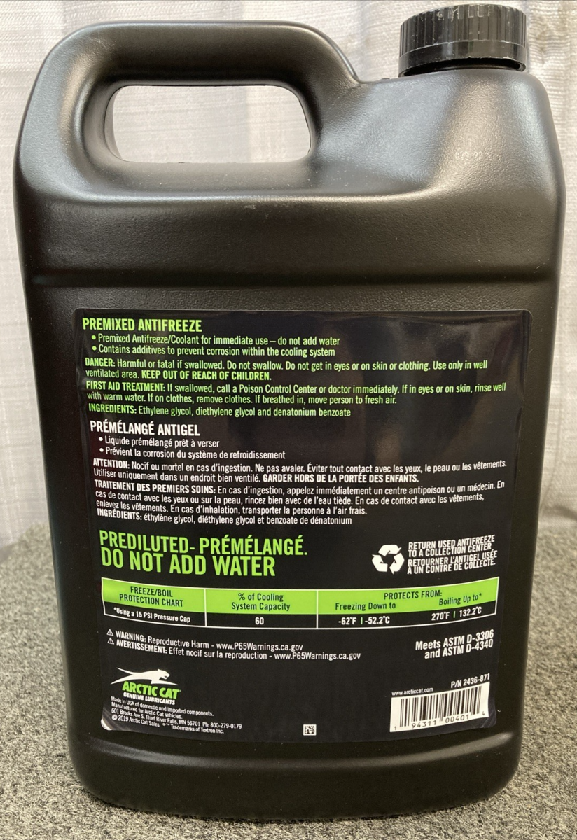 NEW GENUINE ARCTIC CAT 2436-871 ANITFREEZE, EXTENDED LIFE 60/40