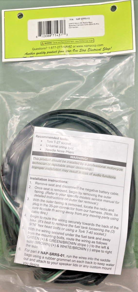 NEW GENUINE NAMZ 2120-0628/NAP-SRRS-01 HARNESS RR SPKR W/CONN
